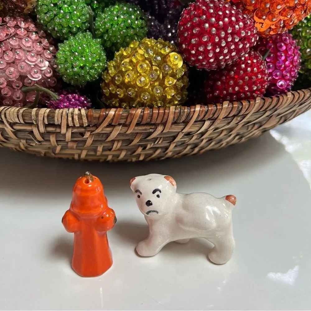 Quirky Vintage Dog and Fire Hydrant Salt and Pepper Shakers Set